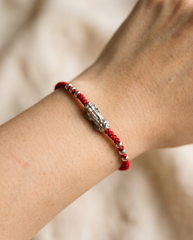 Pixiu Dragon with 6 Beads Red String Bracelet, side view