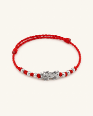 Pixiu Dragon with 6 Beads Red String Bracelet, alternate view