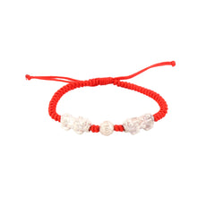 Pure Silver Double Pixiu Red String Bracelet