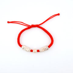 Pure Silver Double Pixiu Red String Bracelet