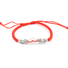 Double Pixiu Jade Donut Red String Bracelet