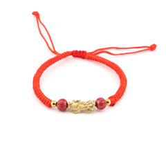 Pixiu Red String Bracelet with Cinnabar Beads