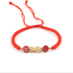 Pixiu Red String Bracelet with Cinnabar Beads