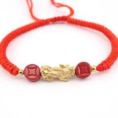Pixiu Red String Bracelet with Cinnabar Beads