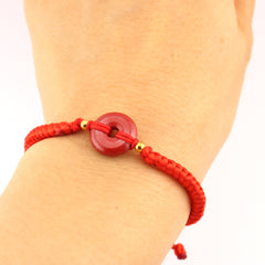 Cinnabar Charm Adjustable Red String Bracelet, side view