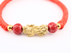 Pixiu Red String Bracelet with Cinnabar Beads