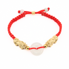Double Pixiu Jade Donut Red String Bracelet
