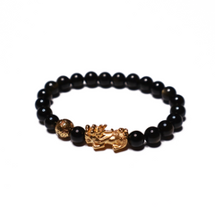 Mini Wealth Charm | Pixiu Obsidian Bracelet (Mini Beads)