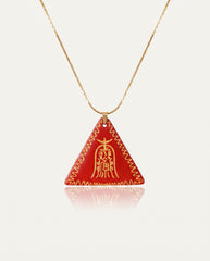Amitabha Triangle cinnabar necklace on ivory studio background