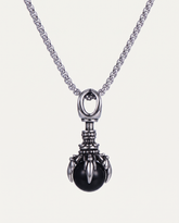 Dragon Claw Steel Necklace, black glass bead, on box chain
