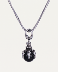 Dragon Claw Steel Necklace, black glass bead, on box chain