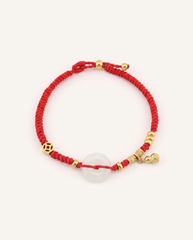Jade with Hulu Health Charm Red String Bracelet, detail view