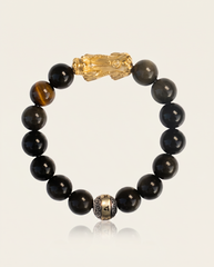 Courage Charm Pixiu Dragon Obsidian & Tiger Eye Bracelet - studio photo