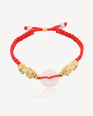 Double Pixiu Dragon with Jade Adjustable Red String Bracelet, alternate view