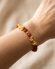 Fortune Charm Mini Pixiu Dragon Red Agate Bracelet worn on wrist