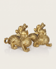 brass pixiu covered in coins pair