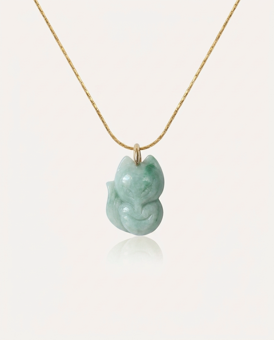 Jade Fox Necklace on ivory background
