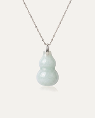 Jade Hulu Gourd Necklace with silver chain on ivory background