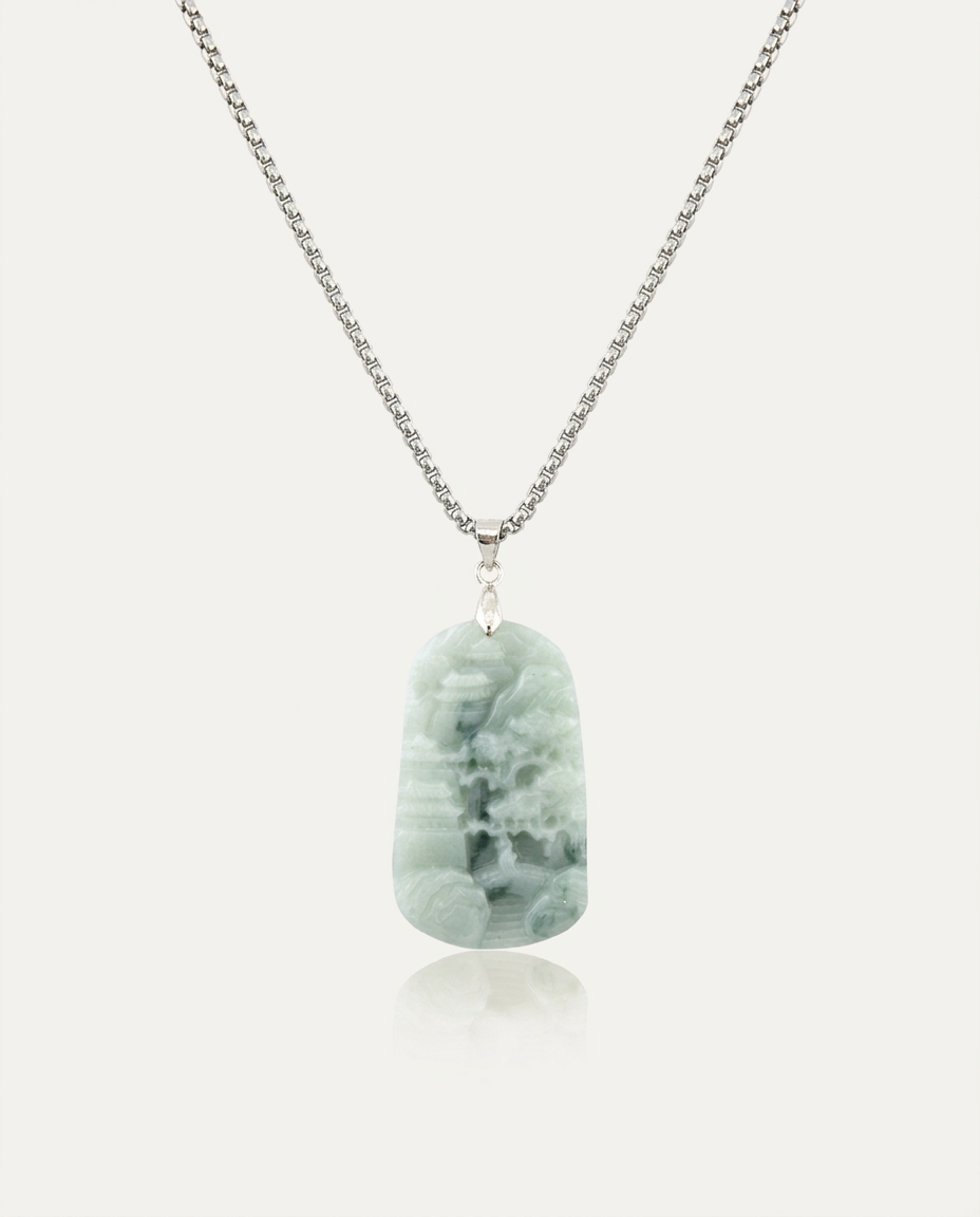 Jade Cloud Temple Necklace on ivory background