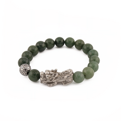 Abundance Charm | Silver Pixiu Jade Bracelet 8.5-9.5mm