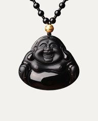 Obsidian Laughing Buddha Necklace