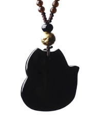 Fox obsidian pendant on beaded cord