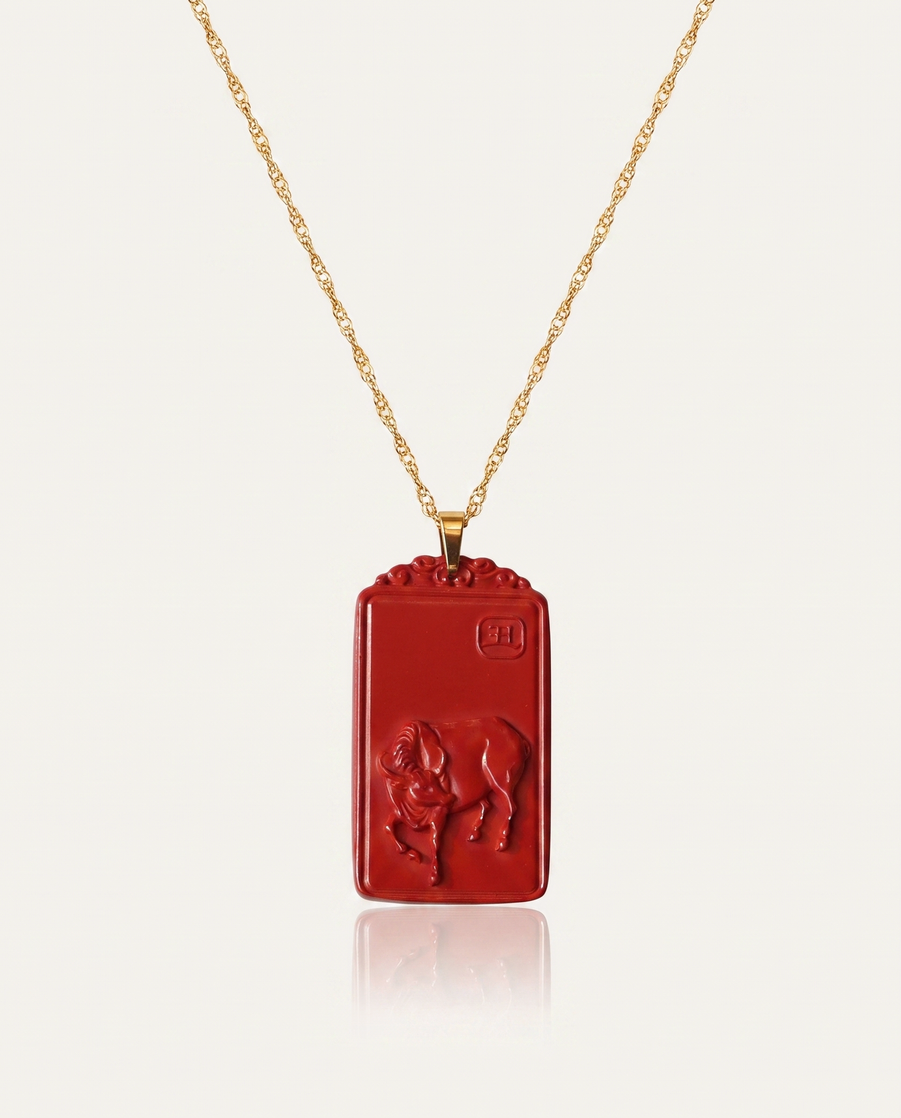 Ox zodiac cinnabar pendant necklace hero photo