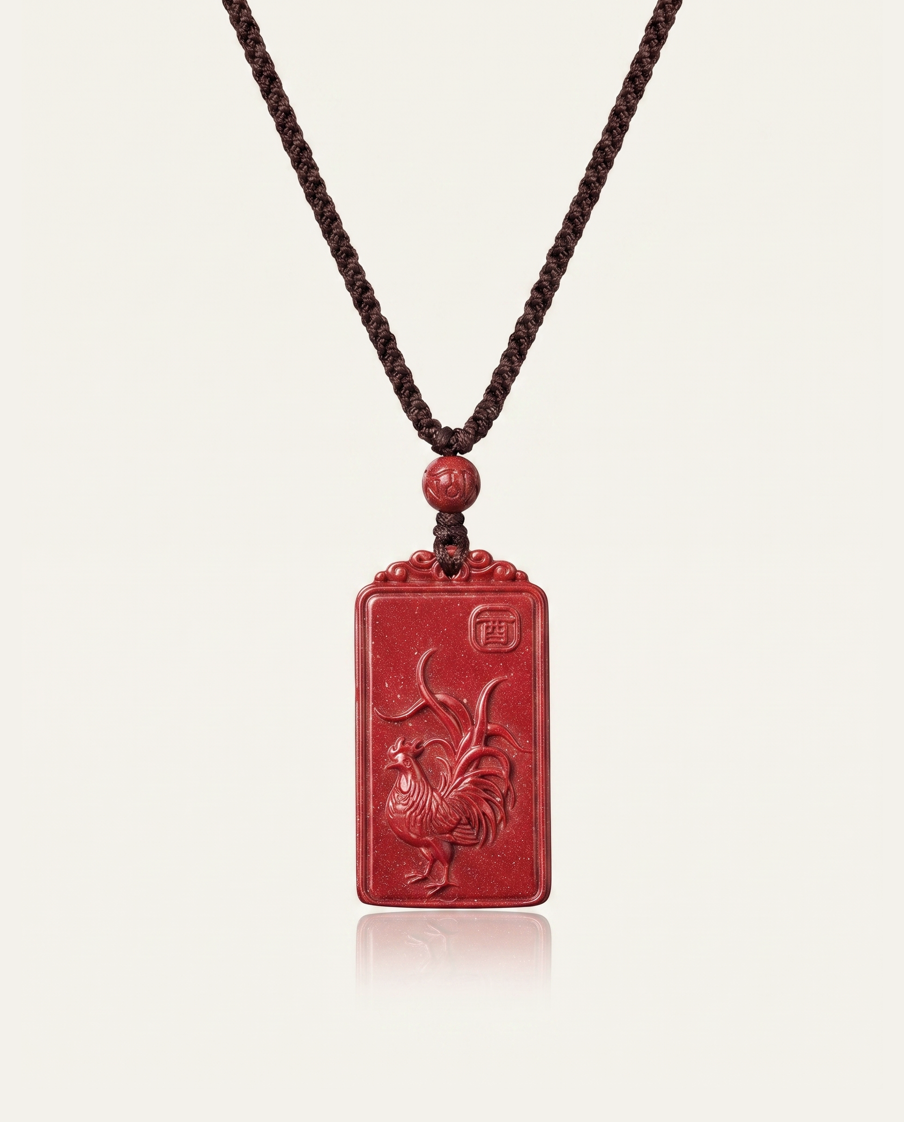 Rooster zodiac cinnabar pendant necklace hero photo