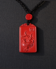 Rooster zodiac cinnabar pendant necklace