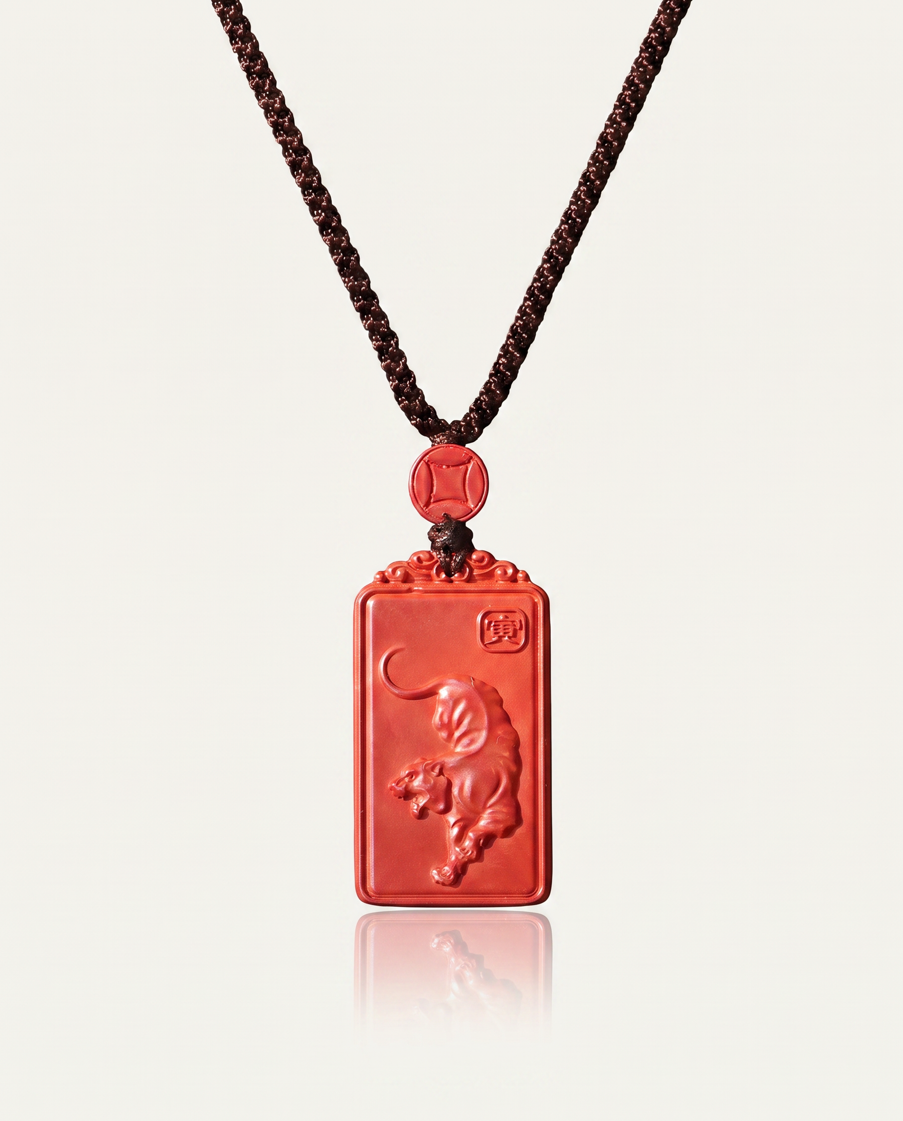 Tiger zodiac cinnabar pendant necklace hero photo