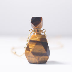 Tiger Eyes Crystal Potion Bottle Necklace with Gold Chain