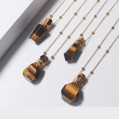 Tiger Eyes Crystal Potion Bottle Necklace with Gold Chain