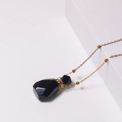 Obsidian Potion Bottle Necklace with Gold Chain