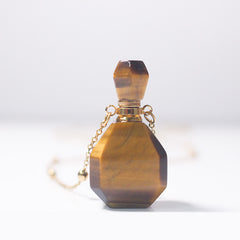 Tiger Eyes Crystal Potion Bottle Necklace with Gold Chain