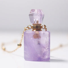 Amethyst Crystal Potion Bottle Necklace with Gold Chain