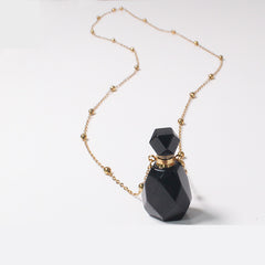 Obsidian Potion Bottle Necklace with Gold Chain