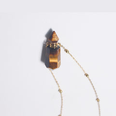 Tiger Eyes Crystal Potion Bottle Necklace with Gold Chain
