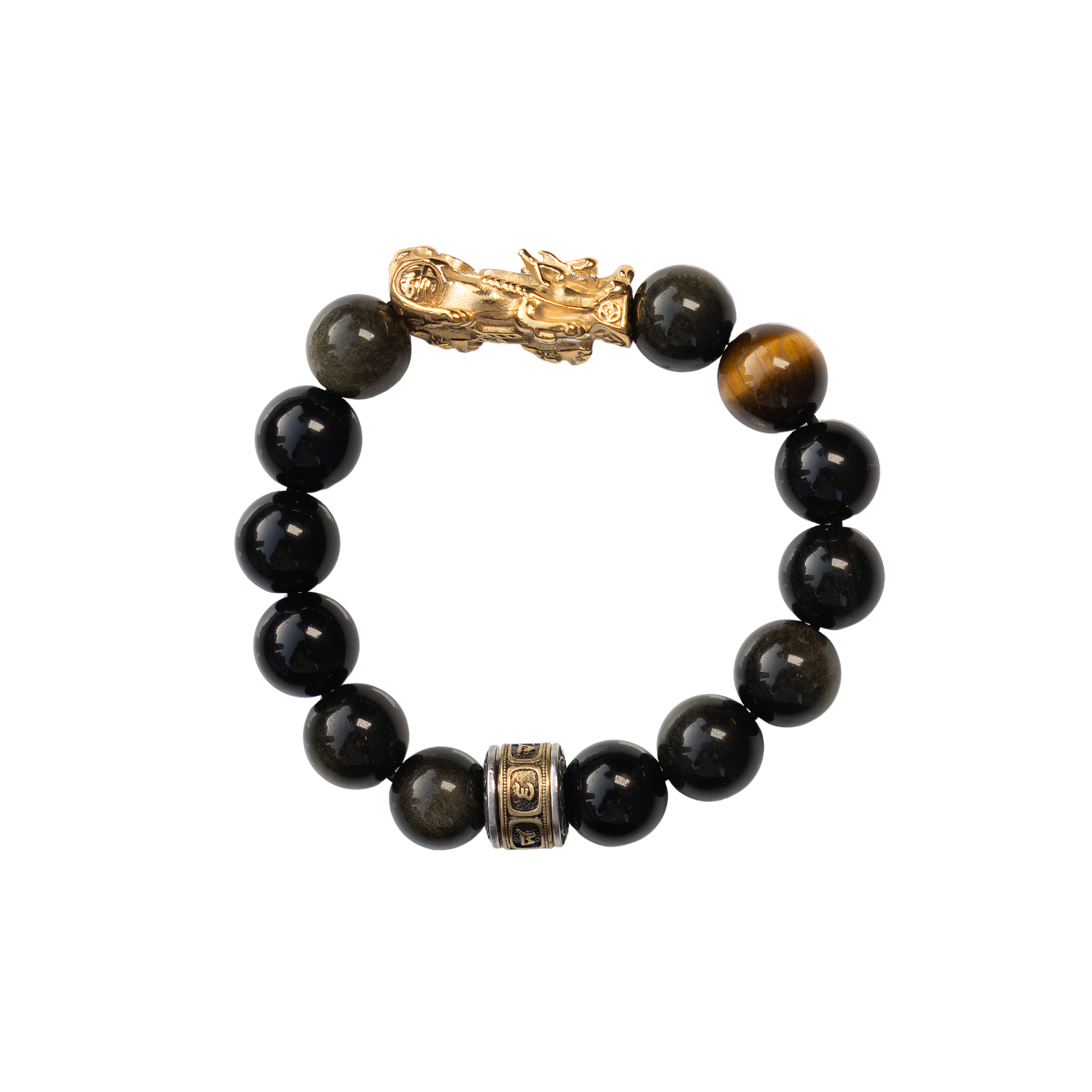 Courage Charm Pixiu Obsidian Bracelet with Tiger Eye – Serenity