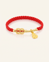 Coins with Hulu Red String Bracelet, detail view