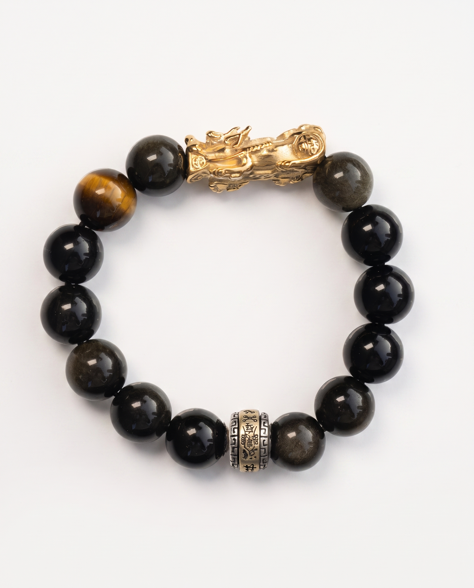 Courage Charm | Pixiu Dragon Obsidian & Tiger Eye Bracelet, alternate view