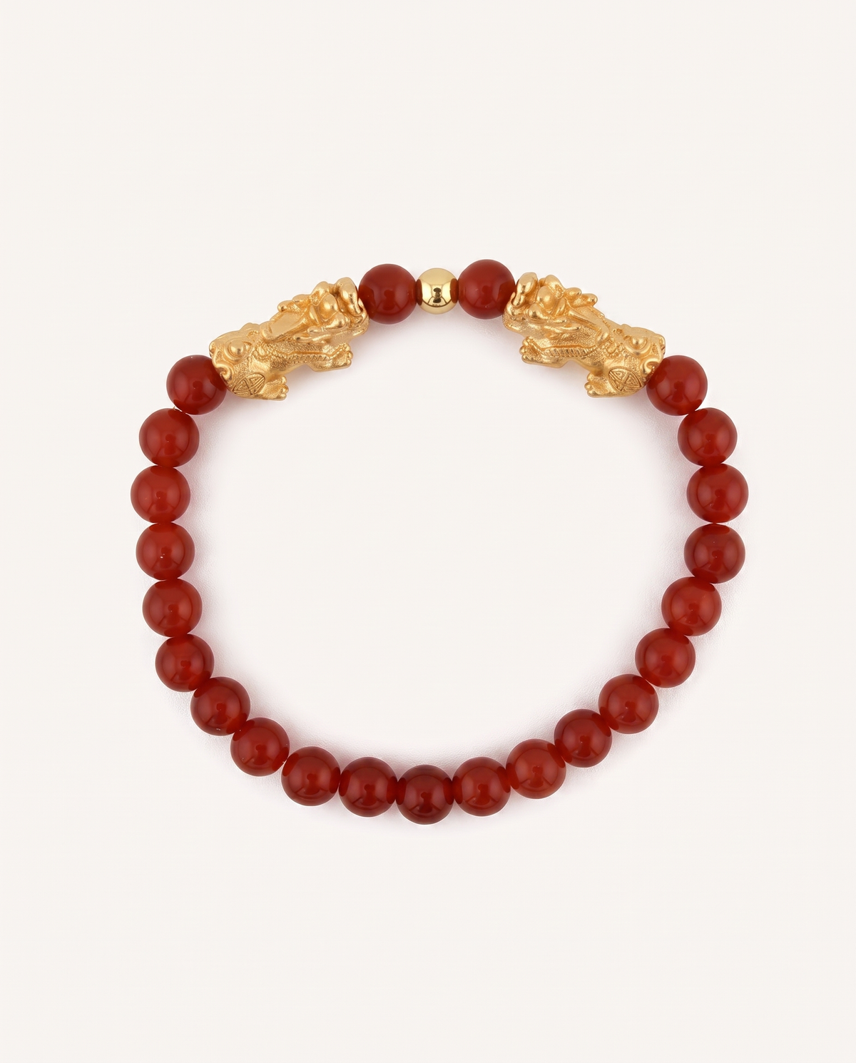 Fortune Charm | Mini Pixiu Dragon Red Agate Bracelet, detail view