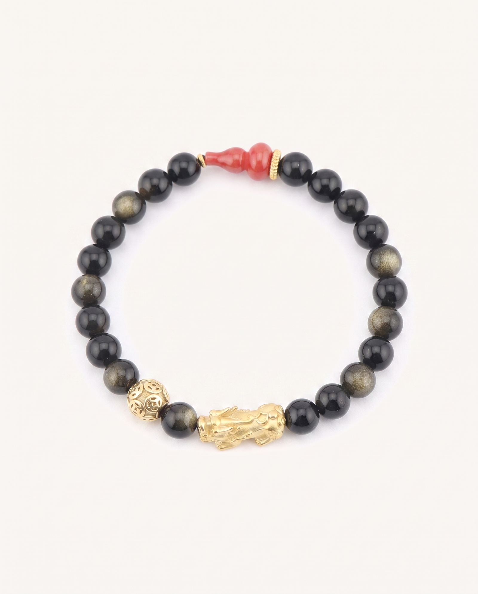Mini Wealth Charm | Pixiu Dragon Obsidian & Hulu Bracelet, alternate view