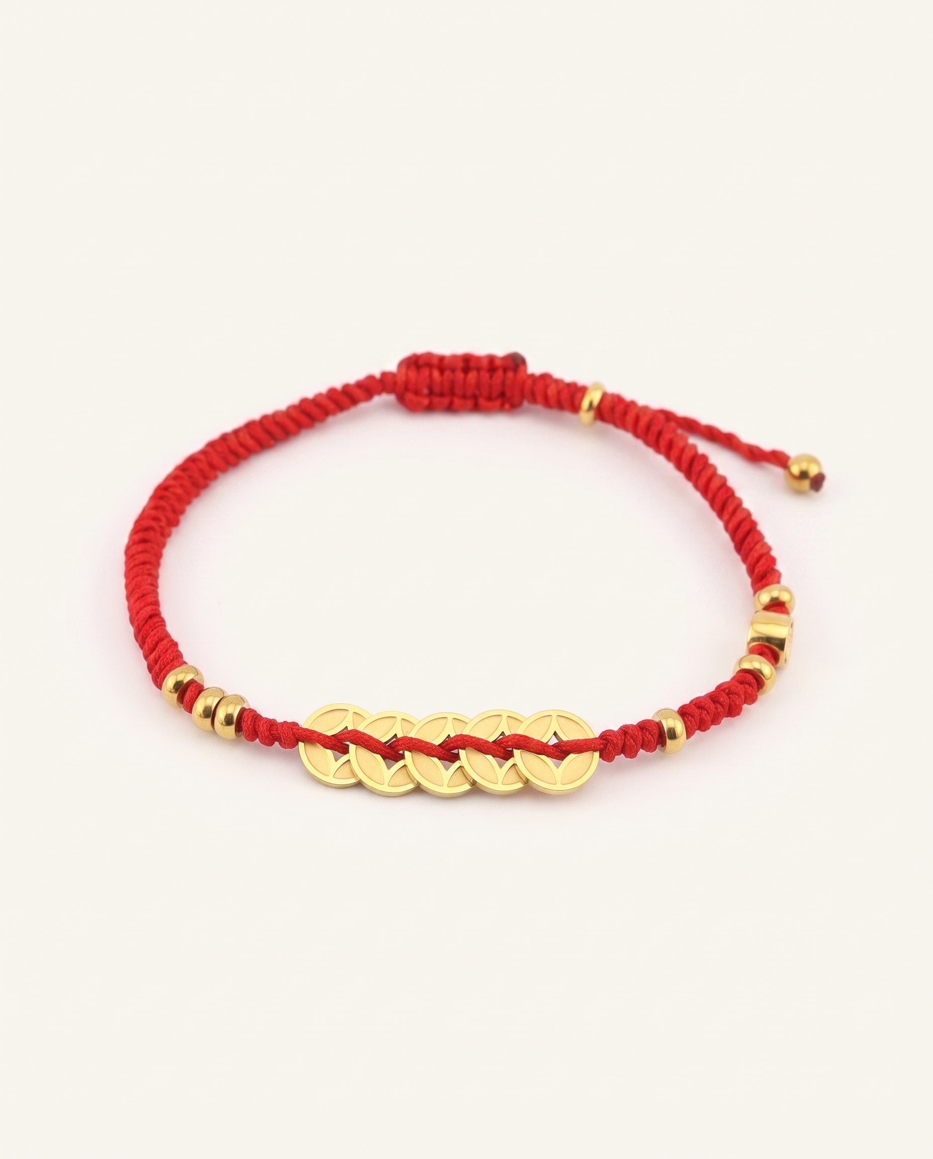 Five Emperors Coin with Hulu Red String Bracelet, alternate view