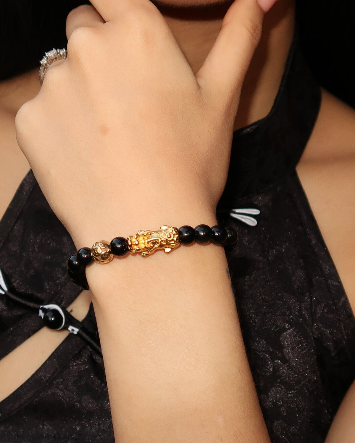Mini Wealth Charm | Pixiu Obsidian Bracelet, alternate view