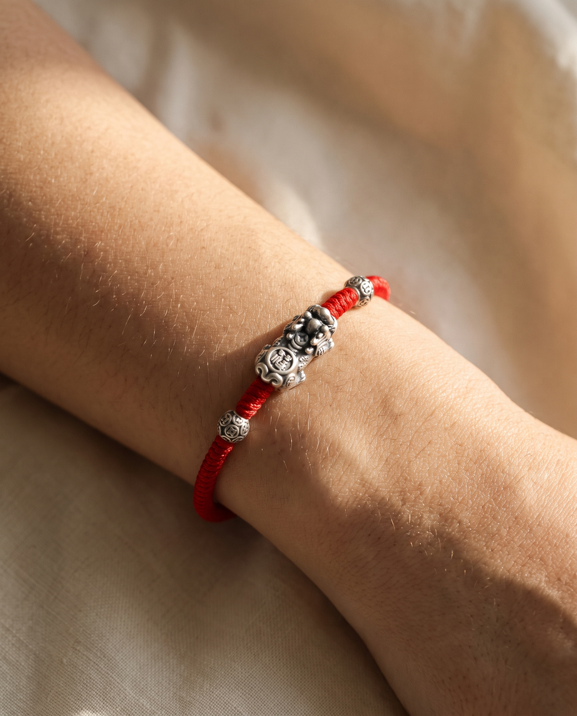 Pixiu Adjustable Red String Bracelet (Pre-order, ships July), close-up detail