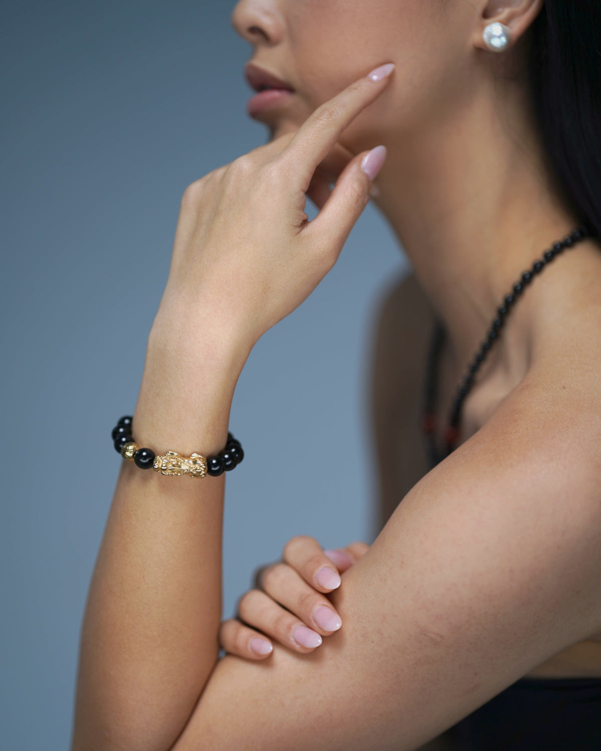 Wealth Charm | Pixiu Dragon Obsidian Bracelet, detail view