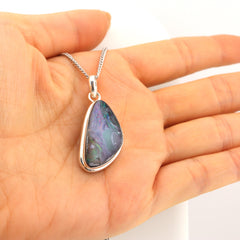 Handmade Australian Boulder Opal Pendant Necklace Sterling Silver River Flame
