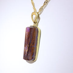 Handmade Australian Boulder Opal Pendant Necklace Sterling Silver Golden Column