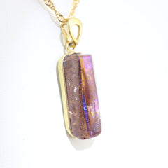 Handmade Australian Boulder Opal Pendant Necklace Sterling Silver Golden Column