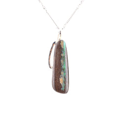 Handmade Australian Boulder Opal Pendant Necklace Sterling Silver Light Pillar